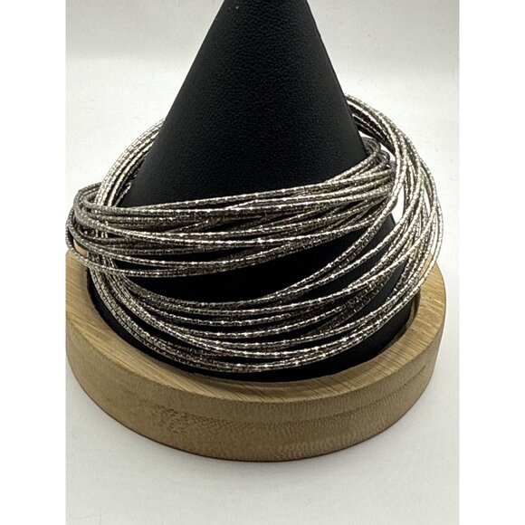 Silver Multi-Strand Stretch Bracelet With Textured Design - Picture 5 of 5